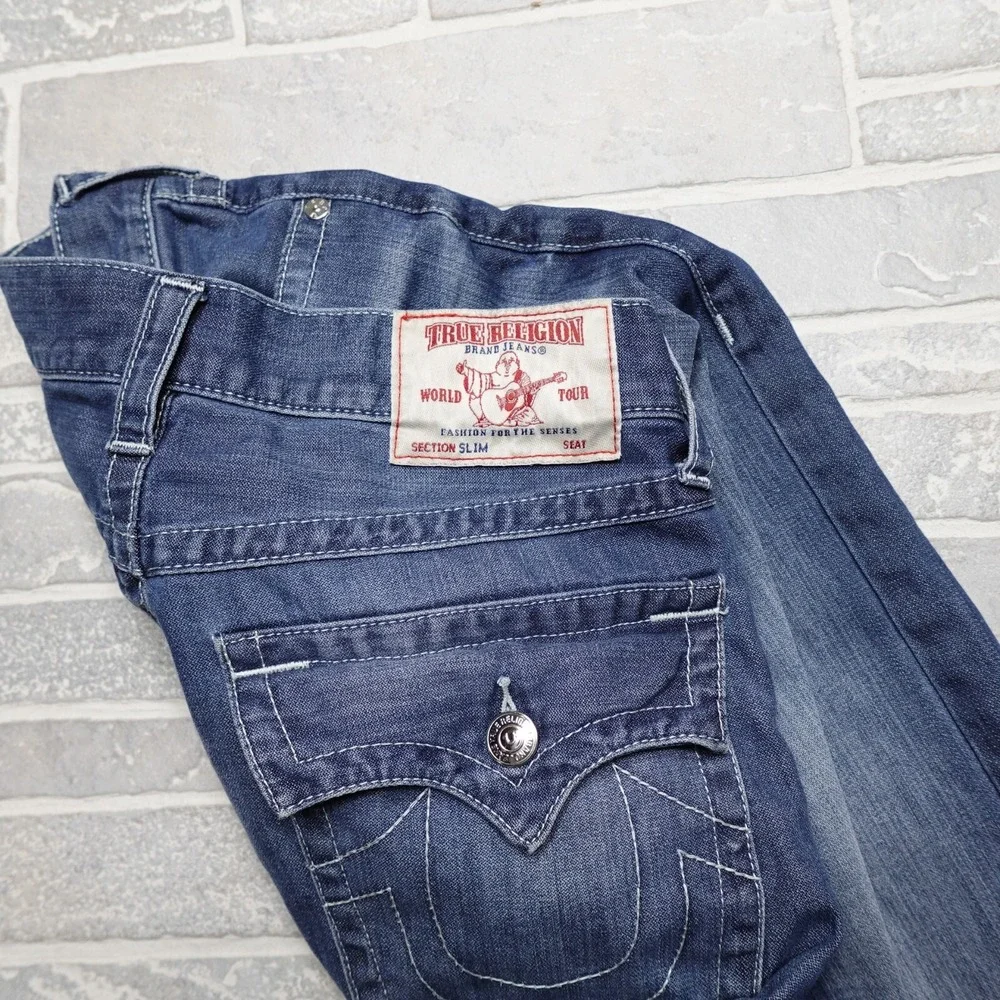 True Religion Jeans Size 33 Section Slim Western‎ Flap Pockets Blue Denim Pants